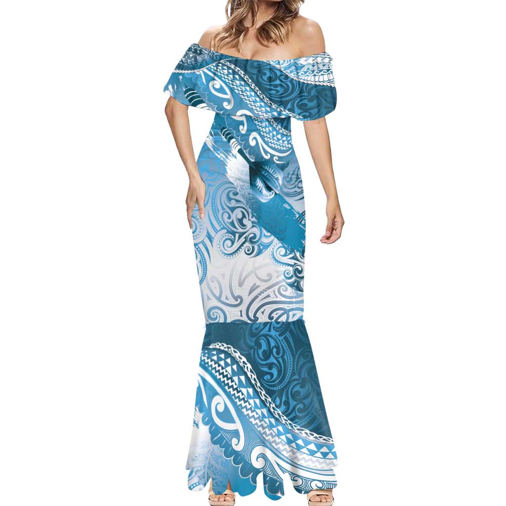 Personalised New Zealand Aotearoa Darts Masters Mermaid Dress Maori Art Tattoo with Tribal Dart Symbol Blue - Polynesian Pride