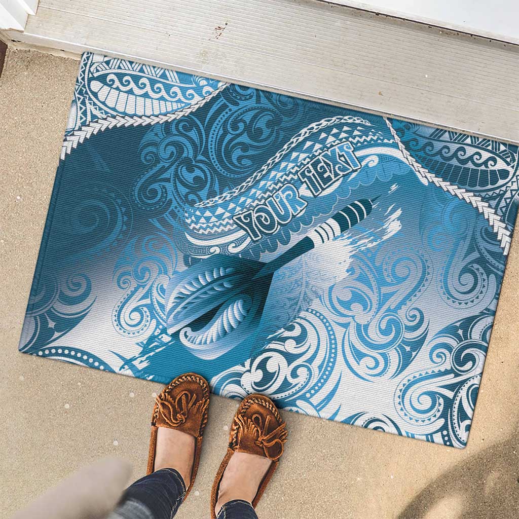 Personalised New Zealand Aotearoa Darts Masters Rubber Doormat Maori Art Tattoo with Tribal Dart Symbol Blue - Polynesian Pride