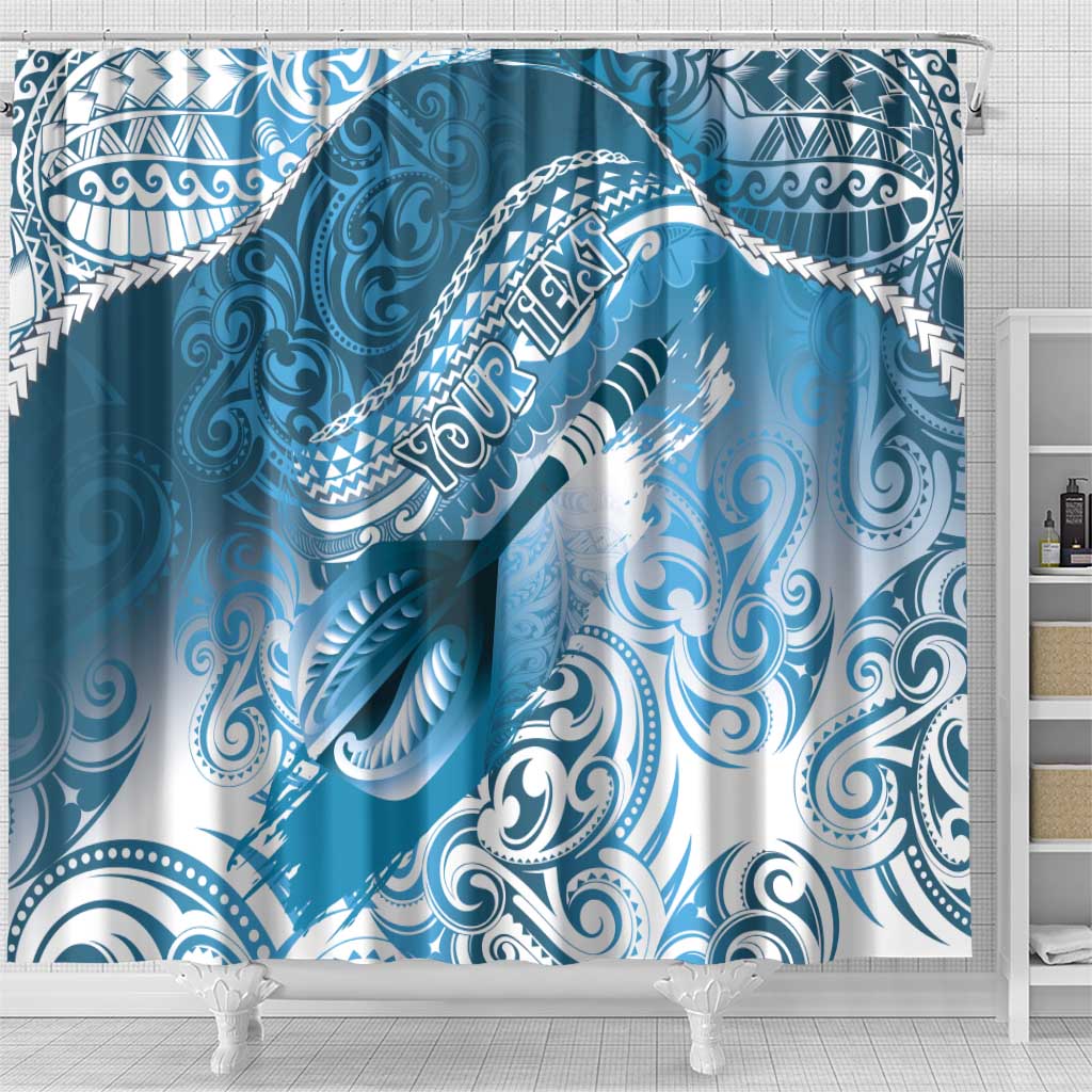 Personalised New Zealand Aotearoa Darts Masters Shower Curtain Maori Art Tattoo with Tribal Dart Symbol Blue - Polynesian Pride