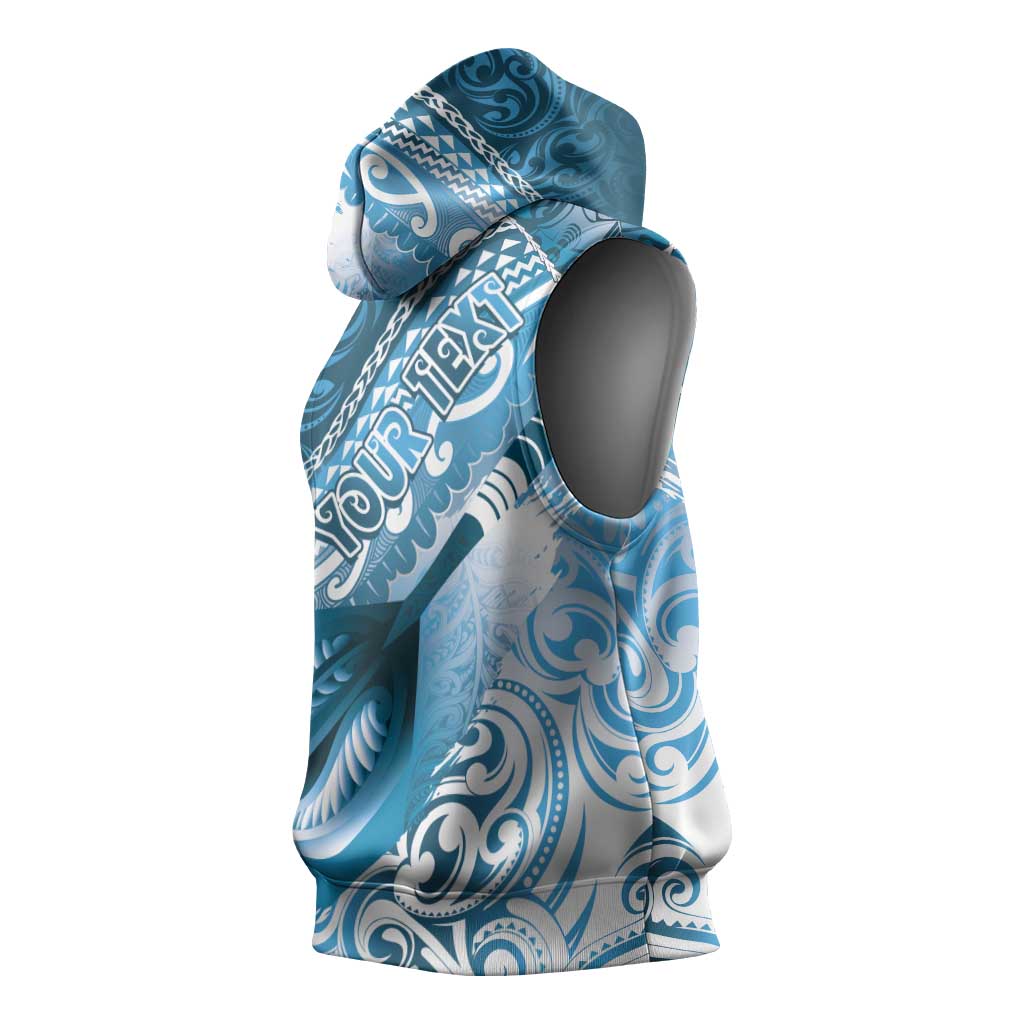Personalised New Zealand Aotearoa Darts Masters Sleeveless Hoodie Maori Art Tattoo with Tribal Dart Symbol Blue - Polynesian Pride