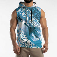 Personalised New Zealand Aotearoa Darts Masters Sleeveless Hoodie Maori Art Tattoo with Tribal Dart Symbol Blue - Polynesian Pride
