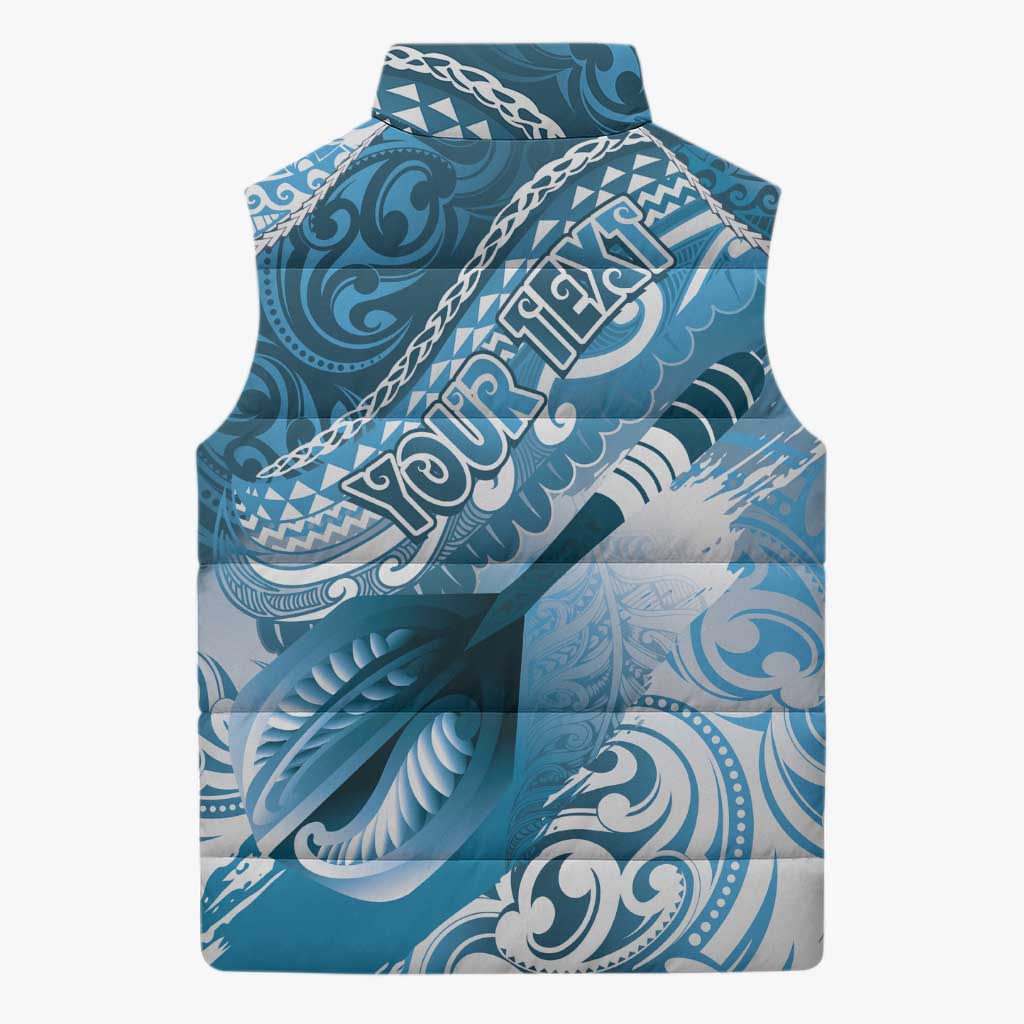 Personalised New Zealand Aotearoa Darts Masters Sleeveless Puffer Jacket Maori Art Tattoo with Tribal Dart Symbol Blue - Polynesian Pride
