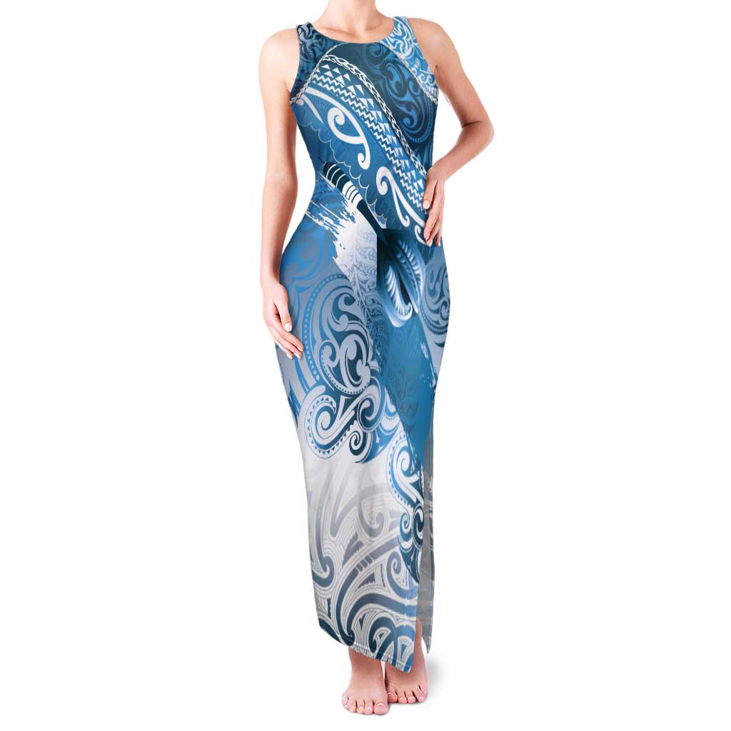 Personalised New Zealand Aotearoa Darts Masters Tank Maxi Dress Maori Art Tattoo with Tribal Dart Symbol Blue - Polynesian Pride