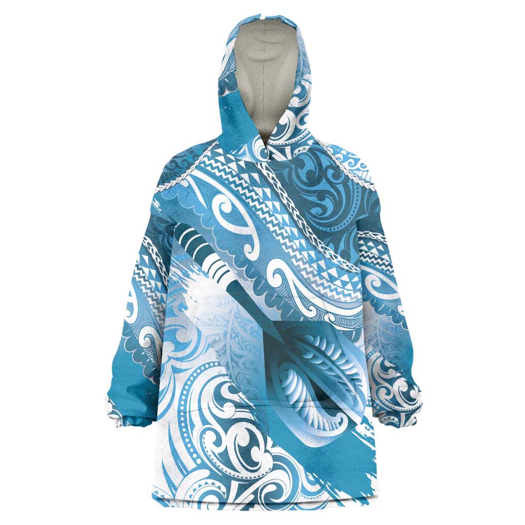 Personalised New Zealand Aotearoa Darts Masters Wearable Blanket Hoodie Maori Art Tattoo with Tribal Dart Symbol Blue - Polynesian Pride