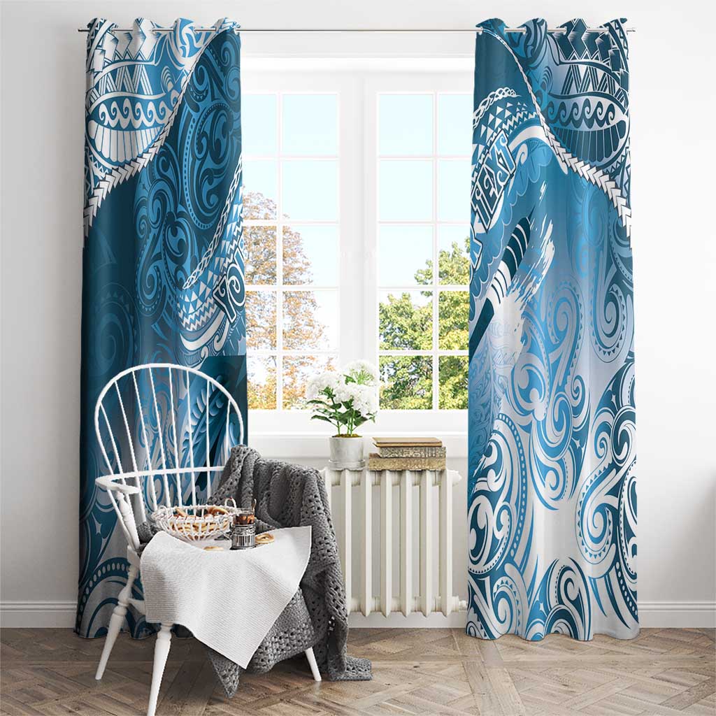 Personalised New Zealand Aotearoa Darts Masters Window Curtain Maori Art Tattoo with Tribal Dart Symbol Blue - Polynesian Pride