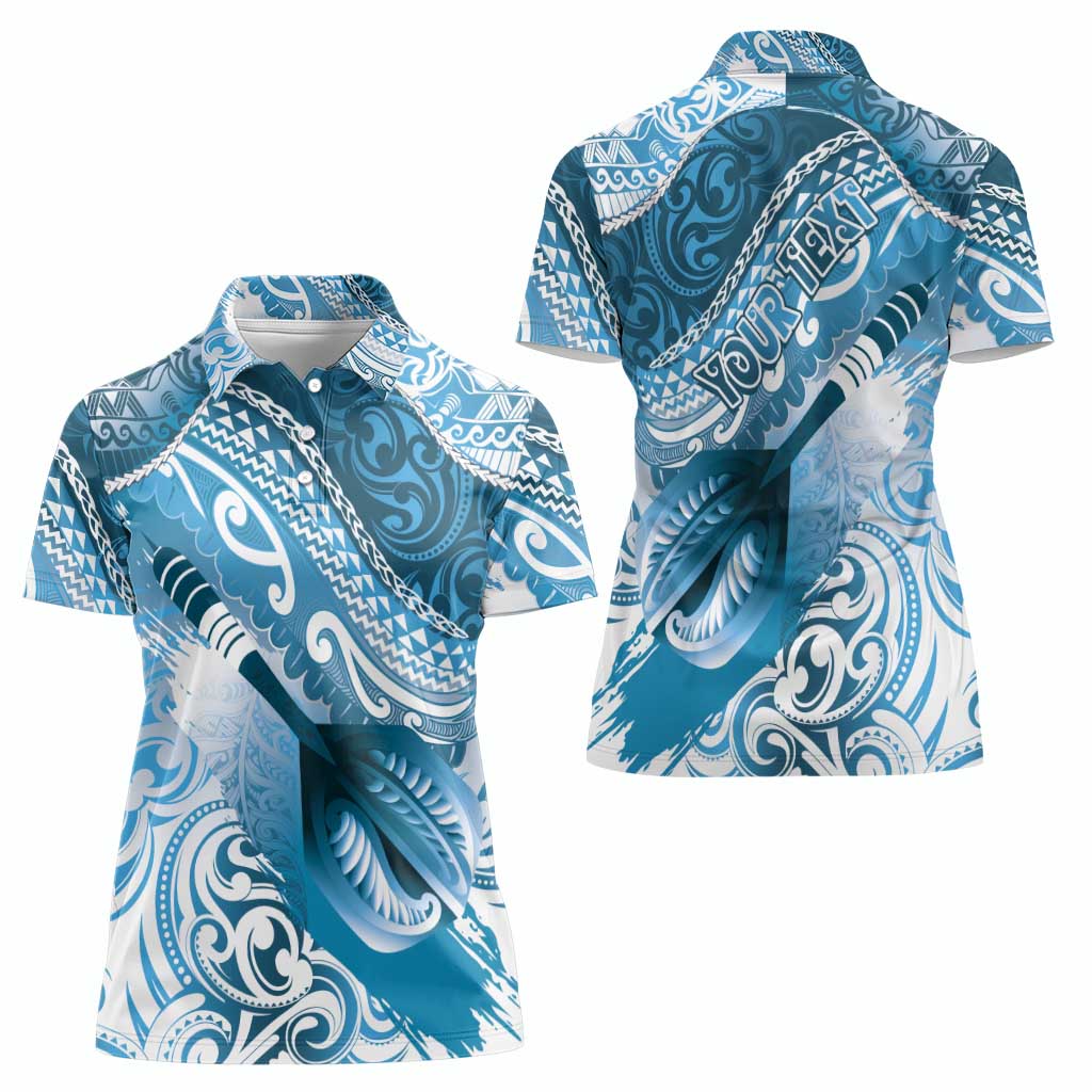 Personalised New Zealand Aotearoa Darts Masters Women Polo Shirt Maori Art Tattoo with Tribal Dart Symbol Blue - Polynesian Pride