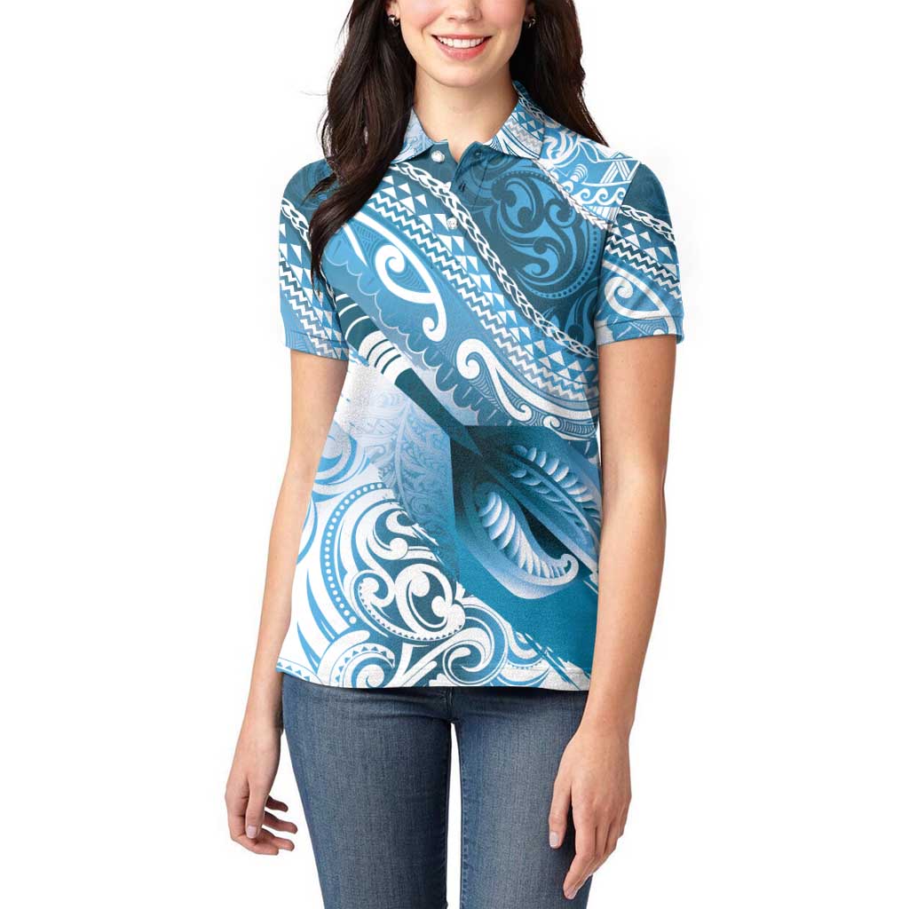 Personalised New Zealand Aotearoa Darts Masters Women Polo Shirt Maori Art Tattoo with Tribal Dart Symbol Blue - Polynesian Pride