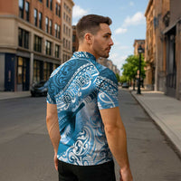 Personalised New Zealand Aotearoa Darts Masters Zipper Polo Shirt Maori Art Tattoo with Tribal Dart Symbol Blue - Polynesian Pride