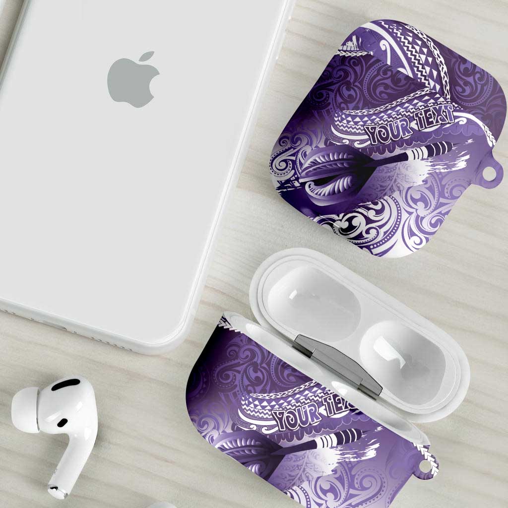 Personalised New Zealand Aotearoa Darts Masters AirPods Case Maori Art Tattoo with Tribal Dart Symbol Purple - Polynesian Pride