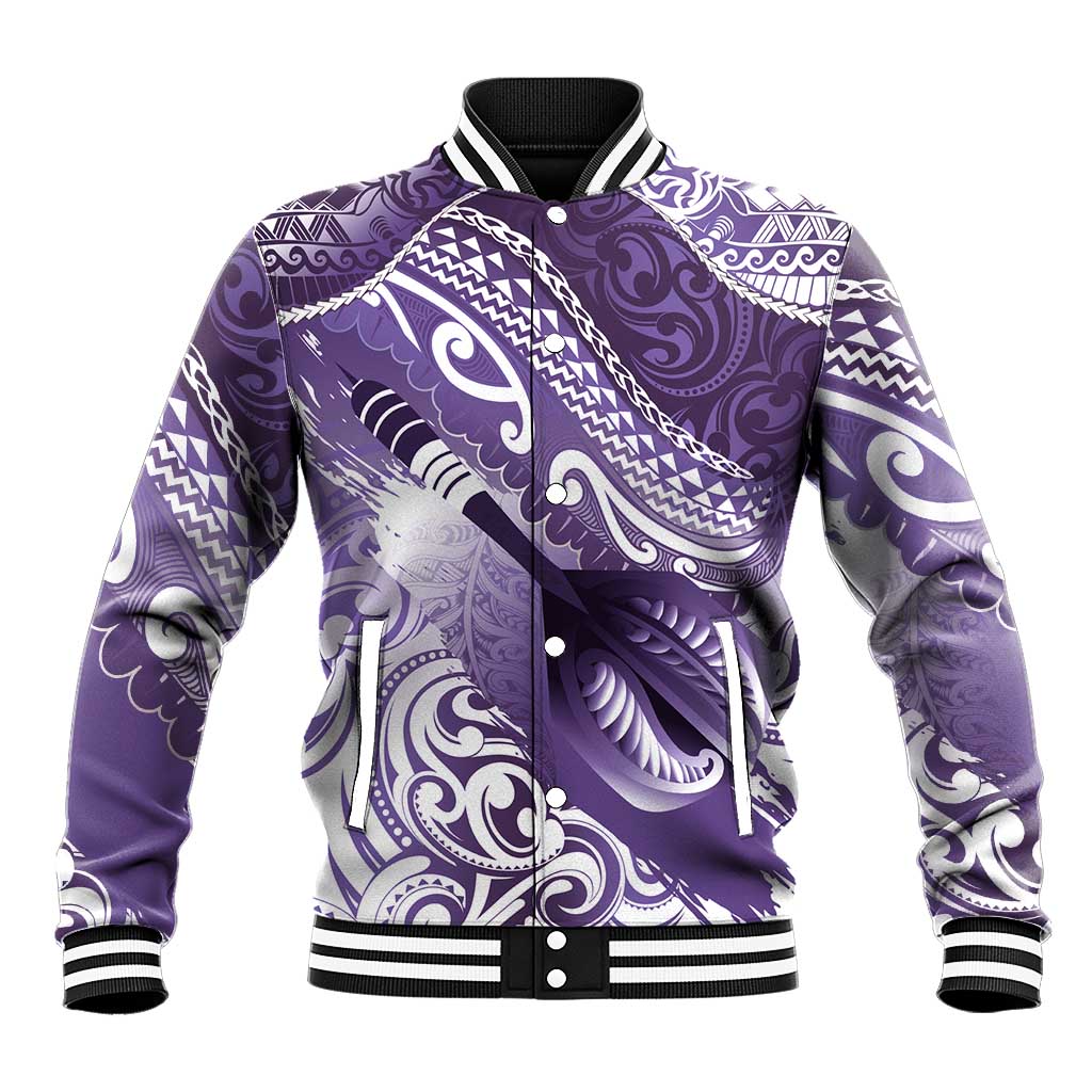 Personalised New Zealand Aotearoa Darts Masters Baseball Jacket Maori Art Tattoo with Tribal Dart Symbol Purple - Polynesian Pride
