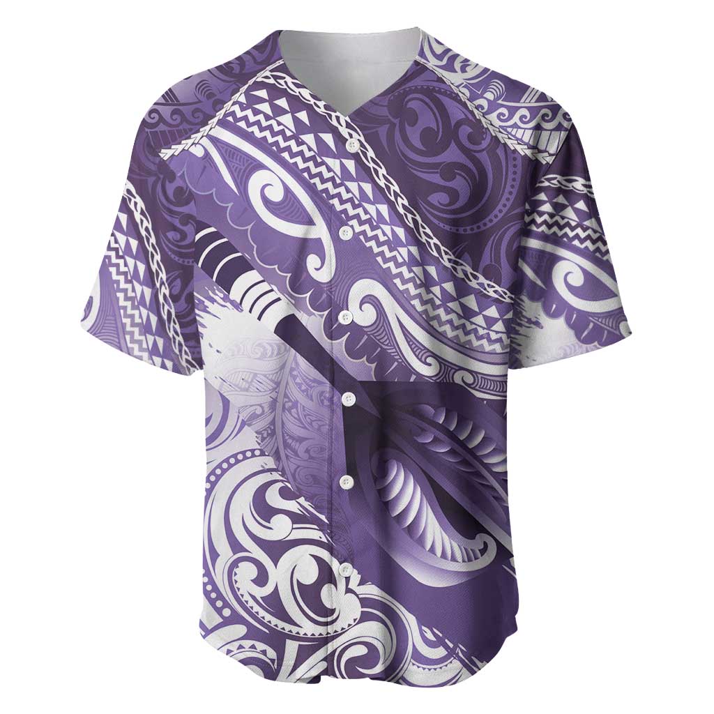 Personalised New Zealand Aotearoa Darts Masters Baseball Jersey Maori Art Tattoo with Tribal Dart Symbol Purple - Polynesian Pride