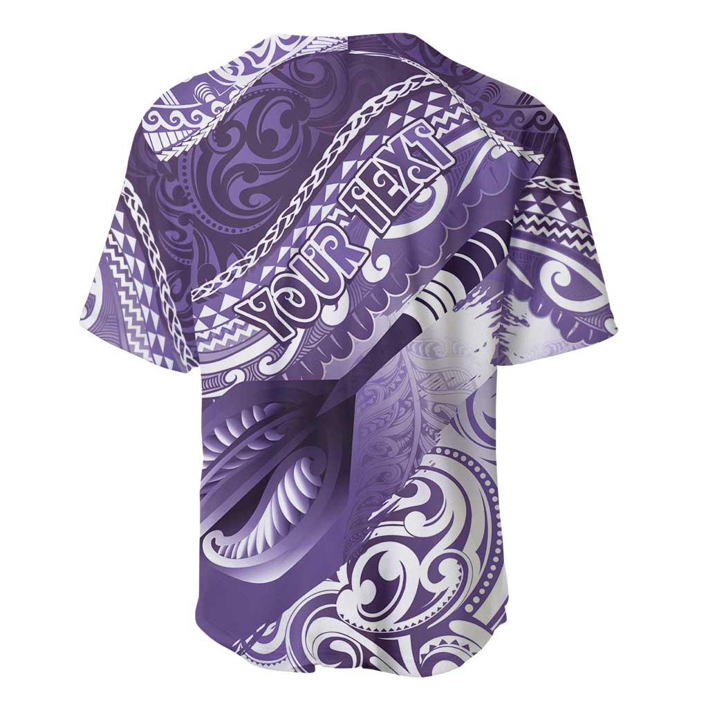 Personalised New Zealand Aotearoa Darts Masters Baseball Jersey Maori Art Tattoo with Tribal Dart Symbol Purple - Polynesian Pride