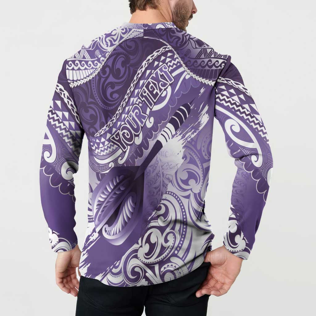 Personalised New Zealand Aotearoa Darts Masters Button Sweatshirt Maori Art Tattoo with Tribal Dart Symbol Purple - Polynesian Pride