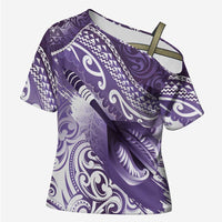 Personalised New Zealand Aotearoa Darts Masters Cross Shoulder Shirt Maori Art Tattoo with Tribal Dart Symbol Purple - Polynesian Pride