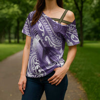 Personalised New Zealand Aotearoa Darts Masters Cross Shoulder Shirt Maori Art Tattoo with Tribal Dart Symbol Purple - Polynesian Pride