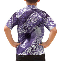 Personalised New Zealand Aotearoa Darts Masters Family Matching Off Shoulder Maxi Dress and Hawaiian Shirt Maori Art Tattoo with Tribal Dart Symbol Purple - Polynesian Pride