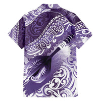 Personalised New Zealand Aotearoa Darts Masters Family Matching Off Shoulder Maxi Dress and Hawaiian Shirt Maori Art Tattoo with Tribal Dart Symbol Purple - Polynesian Pride