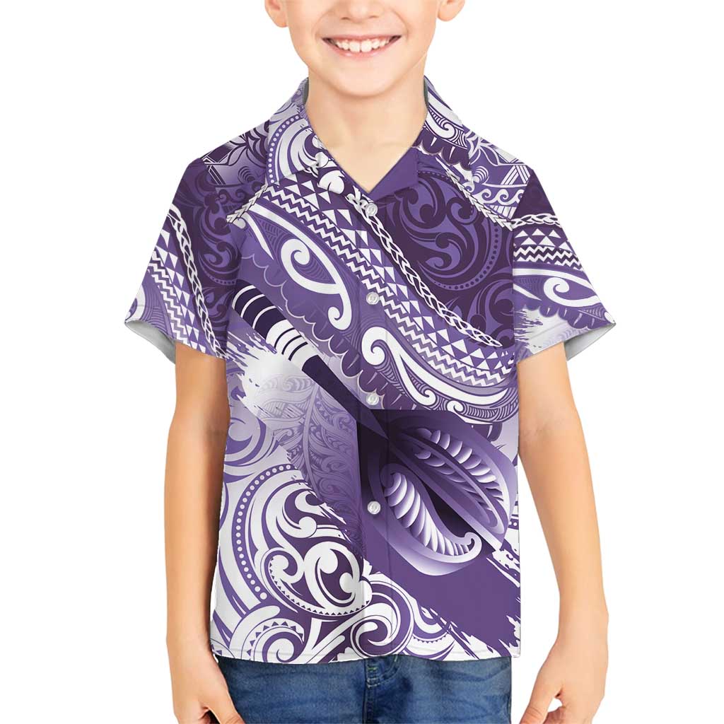 Personalised New Zealand Aotearoa Darts Masters Family Matching Off Shoulder Maxi Dress and Hawaiian Shirt Maori Art Tattoo with Tribal Dart Symbol Purple - Polynesian Pride