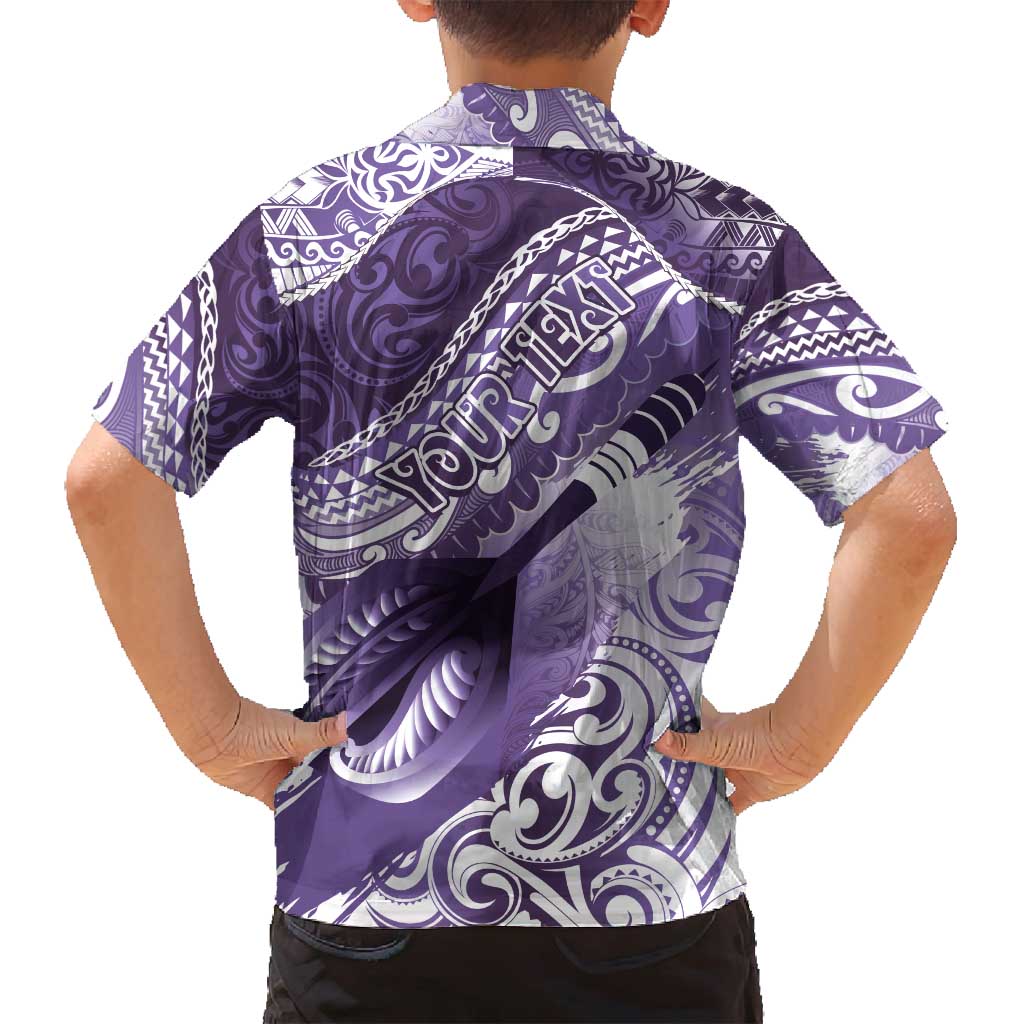 Personalised New Zealand Aotearoa Darts Masters Family Matching Off Shoulder Short Dress and Hawaiian Shirt Maori Art Tattoo with Tribal Dart Symbol Purple - Polynesian Pride