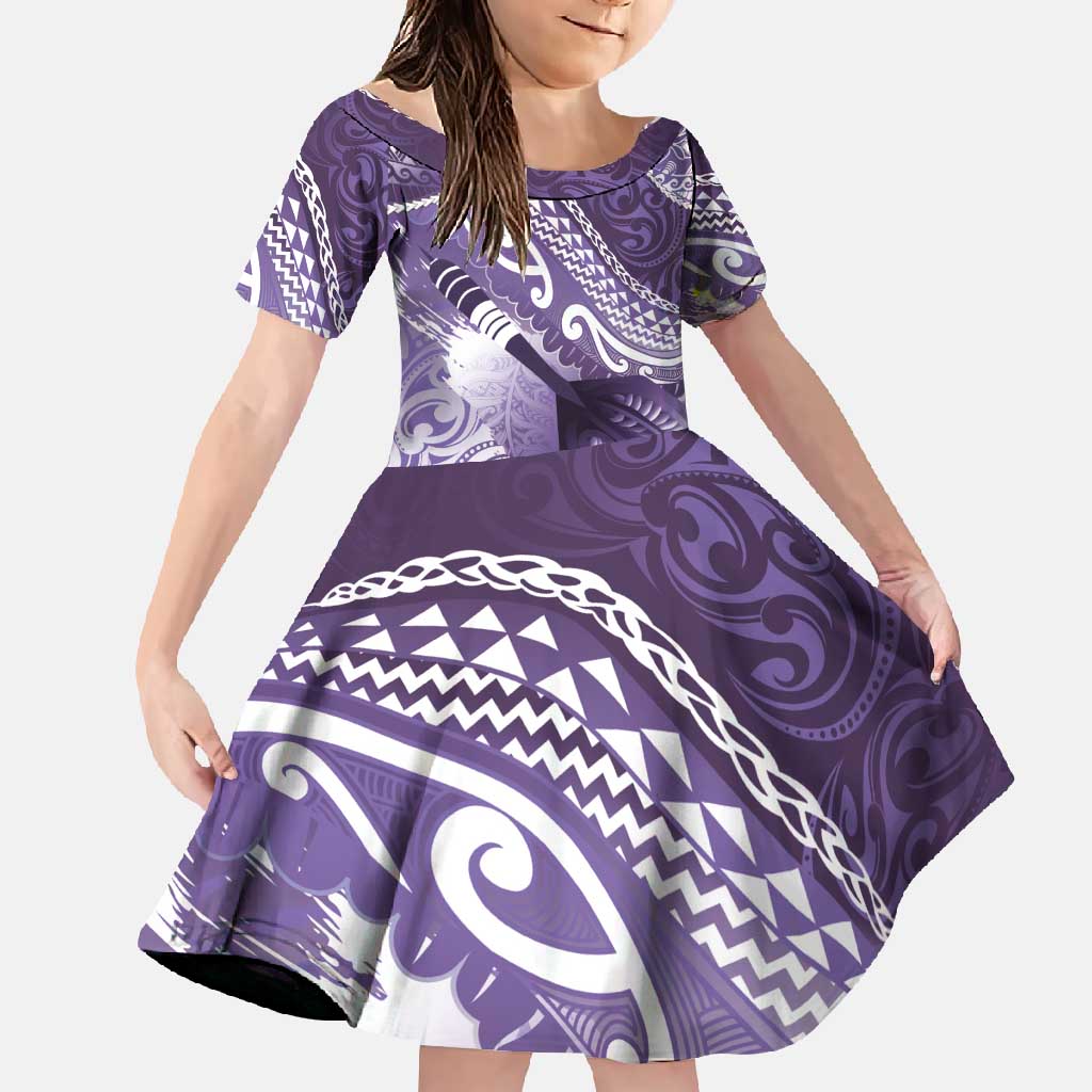 Personalised New Zealand Aotearoa Darts Masters Family Matching Tank Maxi Dress and Hawaiian Shirt Maori Art Tattoo with Tribal Dart Symbol Purple - Polynesian Pride