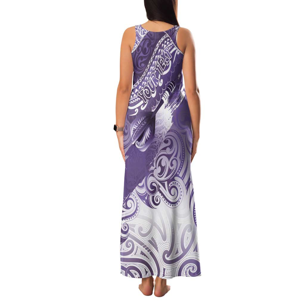 Personalised New Zealand Aotearoa Darts Masters Family Matching Tank Maxi Dress and Hawaiian Shirt Maori Art Tattoo with Tribal Dart Symbol Purple - Polynesian Pride