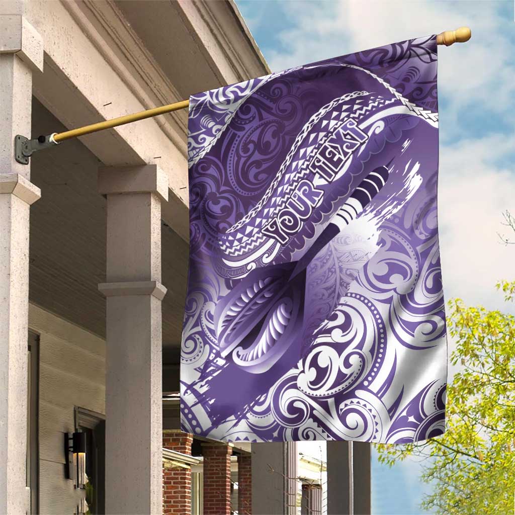 Personalised New Zealand Aotearoa Darts Masters Garden Flag Maori Art Tattoo with Tribal Dart Symbol Purple - Polynesian Pride