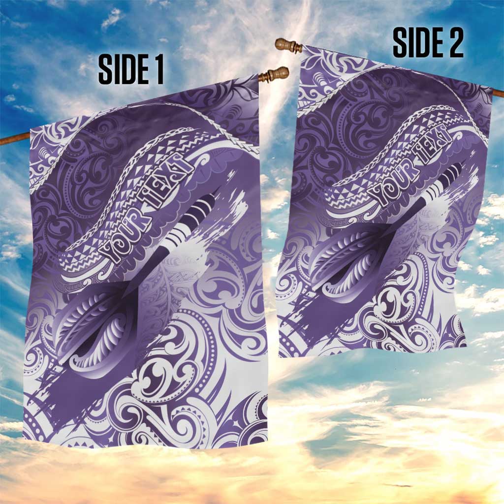Personalised New Zealand Aotearoa Darts Masters Garden Flag Maori Art Tattoo with Tribal Dart Symbol Purple - Polynesian Pride