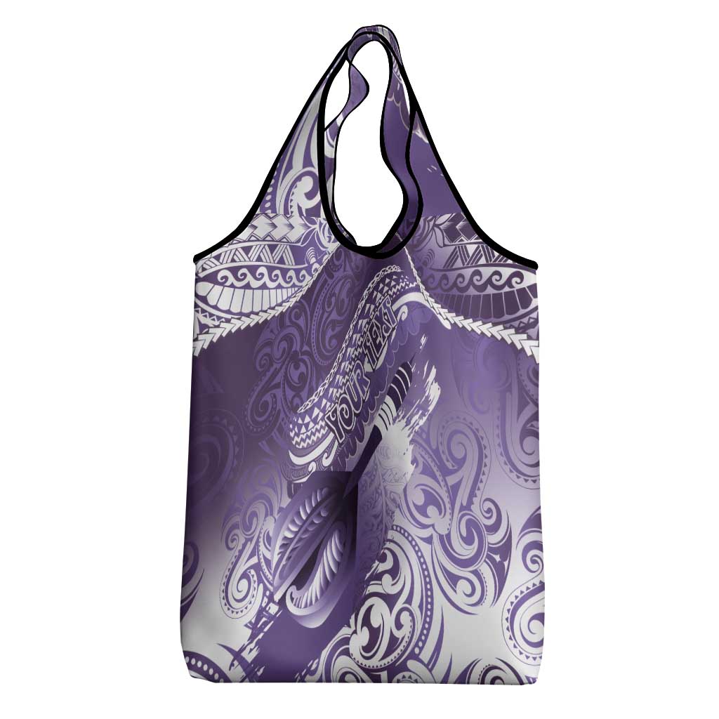 Personalised New Zealand Aotearoa Darts Masters Grocery Bag Maori Art Tattoo with Tribal Dart Symbol Purple - Polynesian Pride