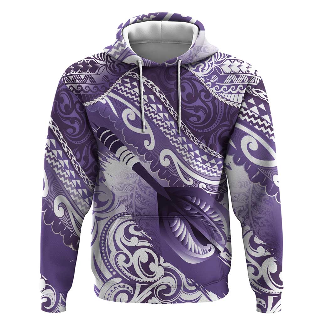 Personalised New Zealand Aotearoa Darts Masters Hoodie Maori Art Tattoo with Tribal Dart Symbol Purple - Polynesian Pride