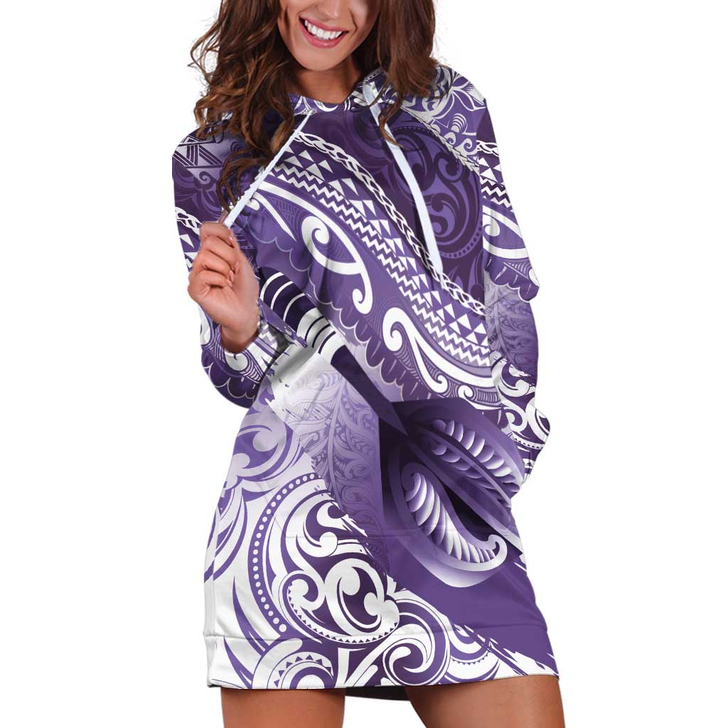 Personalised New Zealand Aotearoa Darts Masters Hoodie Dress Maori Art Tattoo with Tribal Dart Symbol Purple - Polynesian Pride
