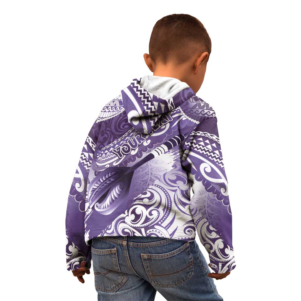 Personalised New Zealand Aotearoa Darts Masters Kid Hoodie Maori Art Tattoo with Tribal Dart Symbol Purple - Polynesian Pride