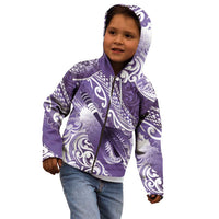 Personalised New Zealand Aotearoa Darts Masters Kid Hoodie Maori Art Tattoo with Tribal Dart Symbol Purple - Polynesian Pride