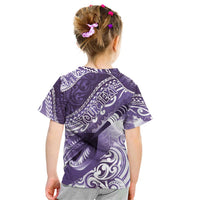 Personalised New Zealand Aotearoa Darts Masters Kid T Shirt Maori Art Tattoo with Tribal Dart Symbol Purple - Polynesian Pride