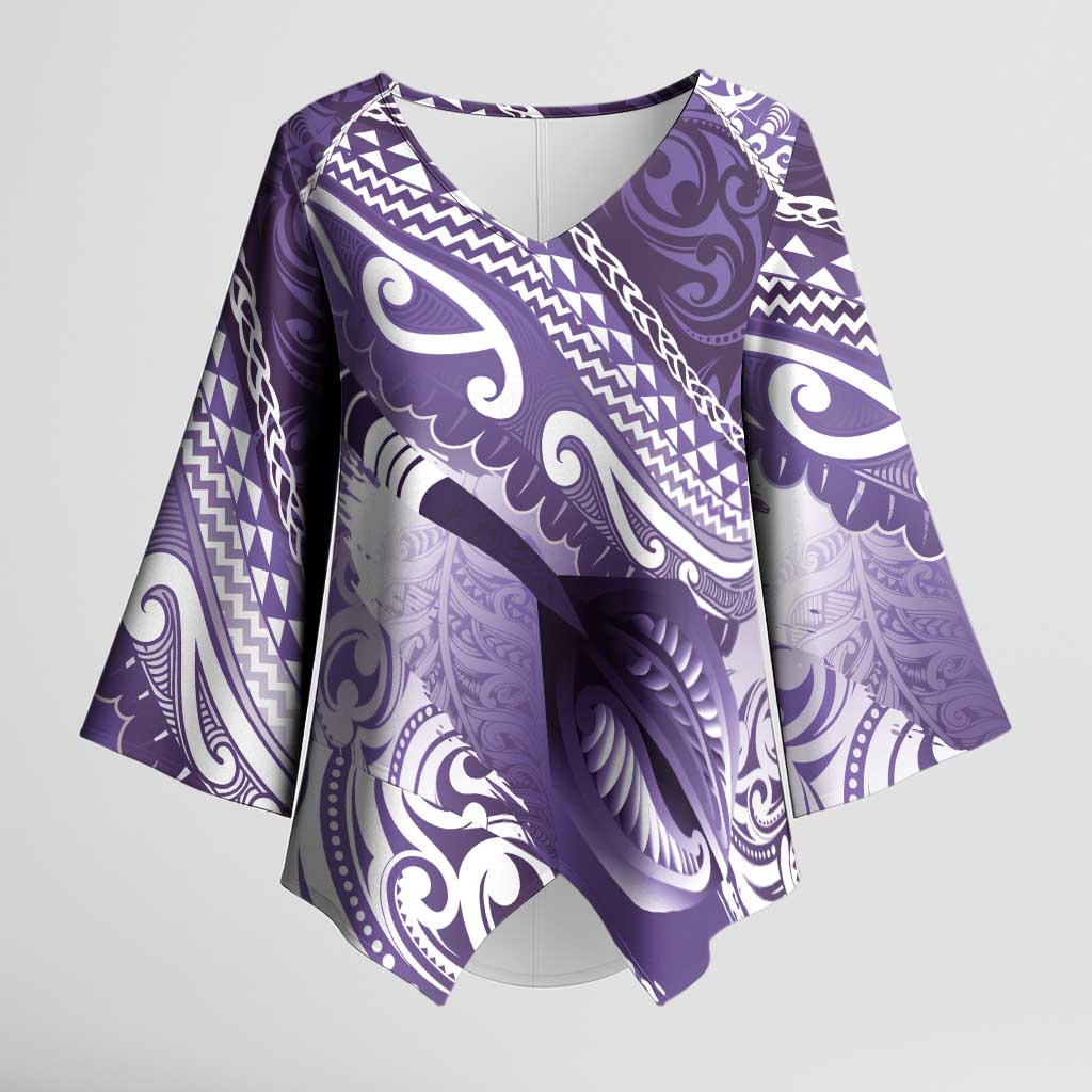 Personalised New Zealand Aotearoa Darts Masters Kimono Sleeve Blouse Maori Art Tattoo with Tribal Dart Symbol Purple - Polynesian Pride