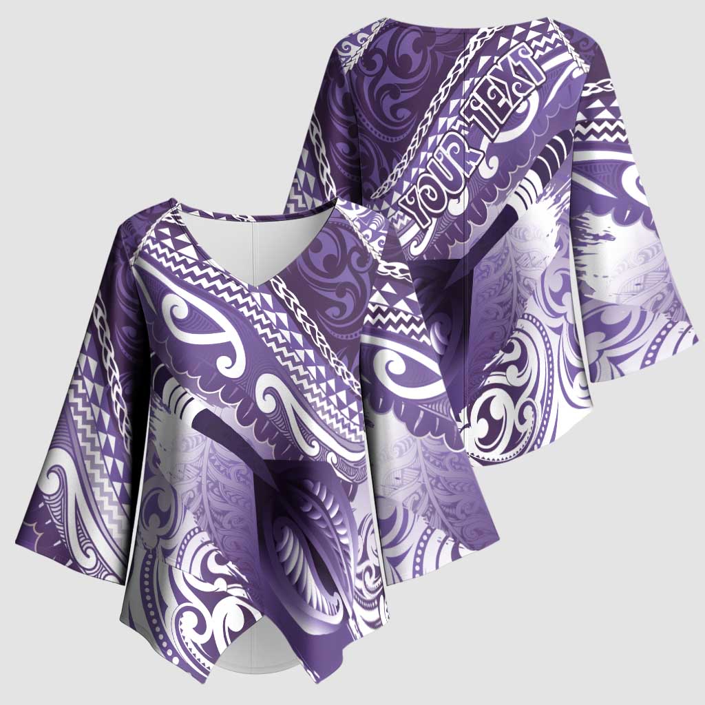 Personalised New Zealand Aotearoa Darts Masters Kimono Sleeve Blouse Maori Art Tattoo with Tribal Dart Symbol Purple - Polynesian Pride