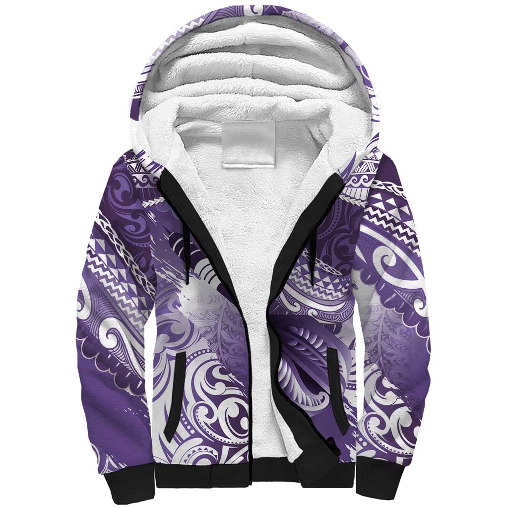 Personalised New Zealand Aotearoa Darts Masters Sherpa Hoodie Maori Art Tattoo with Tribal Dart Symbol Purple - Polynesian Pride