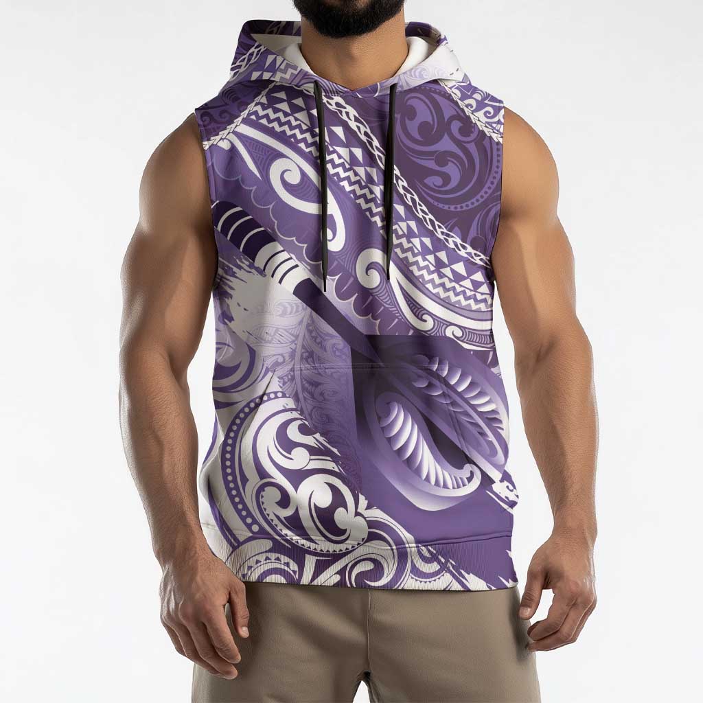 Personalised New Zealand Aotearoa Darts Masters Sleeveless Hoodie Maori Art Tattoo with Tribal Dart Symbol Purple - Polynesian Pride