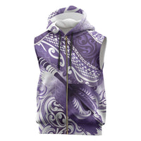 Personalised New Zealand Aotearoa Darts Masters Sleeveless Zip Hoodie Maori Art Tattoo with Tribal Dart Symbol Purple - Polynesian Pride