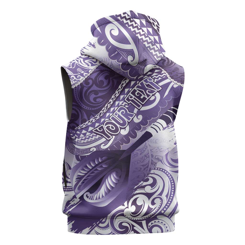 Personalised New Zealand Aotearoa Darts Masters Sleeveless Zip Hoodie Maori Art Tattoo with Tribal Dart Symbol Purple - Polynesian Pride