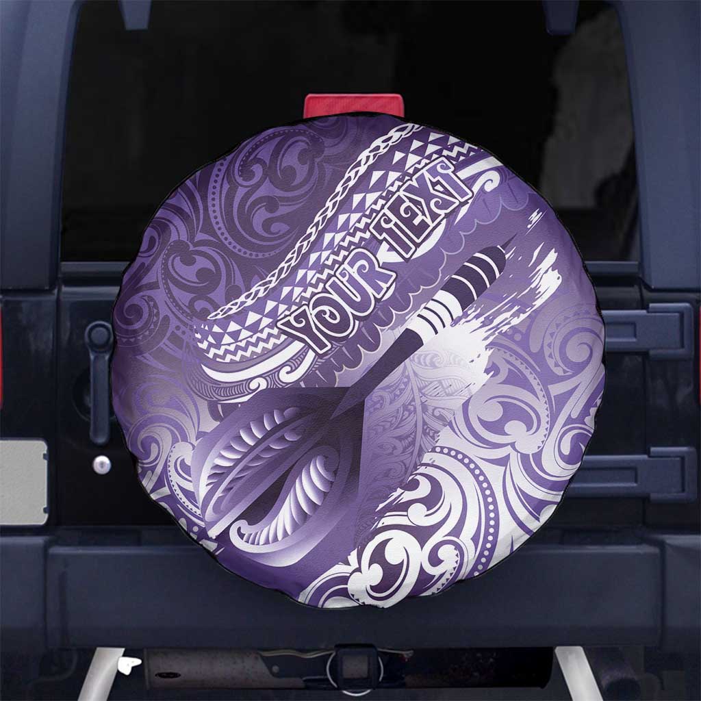 Personalised New Zealand Aotearoa Darts Masters Spare Tire Cover Maori Art Tattoo with Tribal Dart Symbol Purple - Polynesian Pride