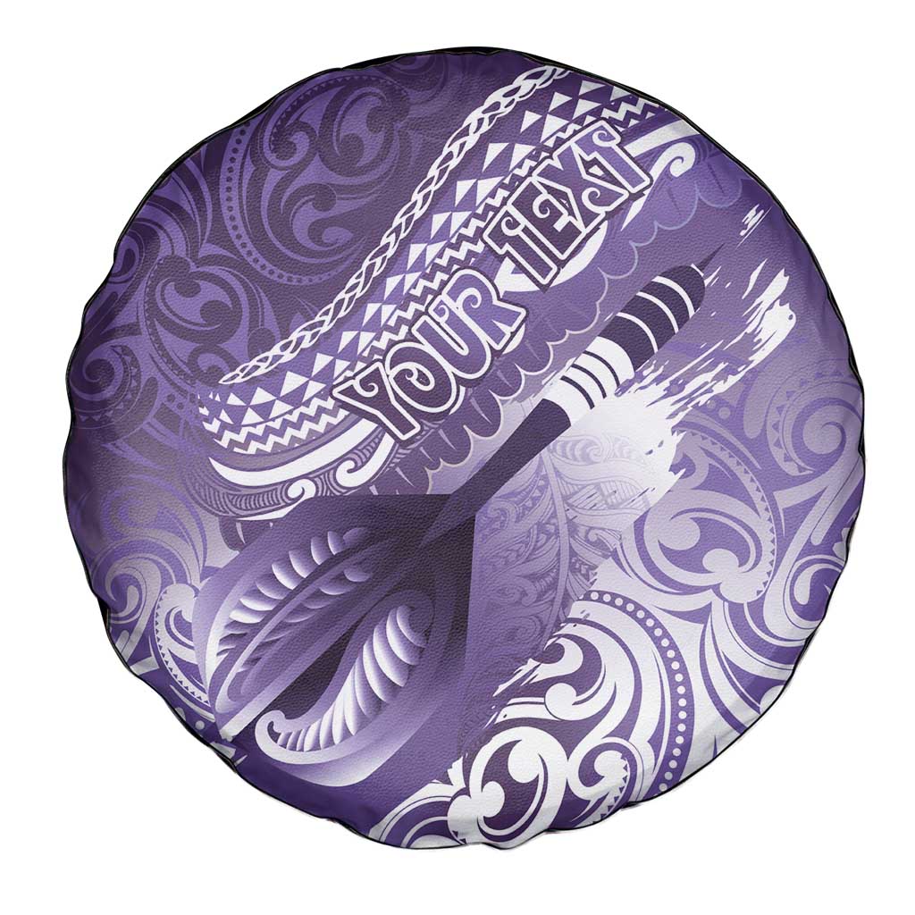 Personalised New Zealand Aotearoa Darts Masters Spare Tire Cover Maori Art Tattoo with Tribal Dart Symbol Purple - Polynesian Pride