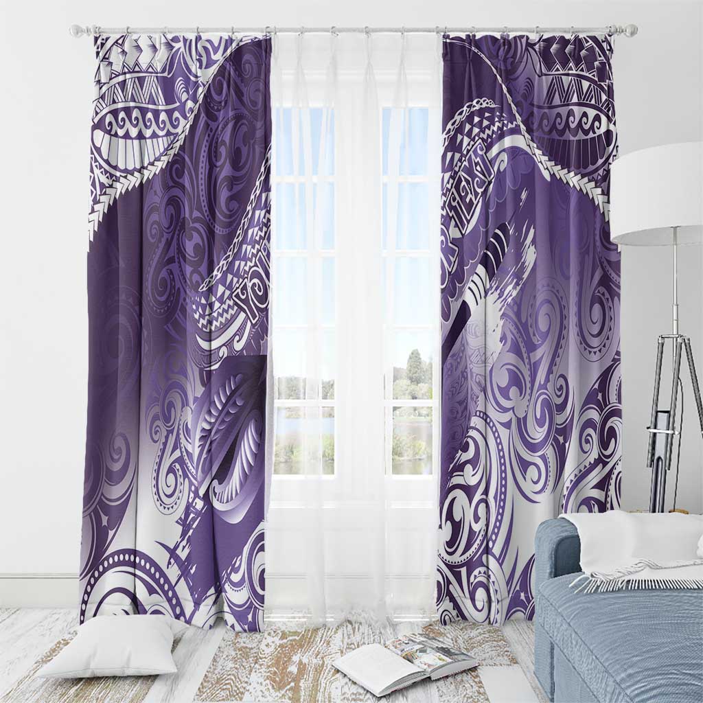 Personalised New Zealand Aotearoa Darts Masters Window Curtain Maori Art Tattoo with Tribal Dart Symbol Purple - Polynesian Pride