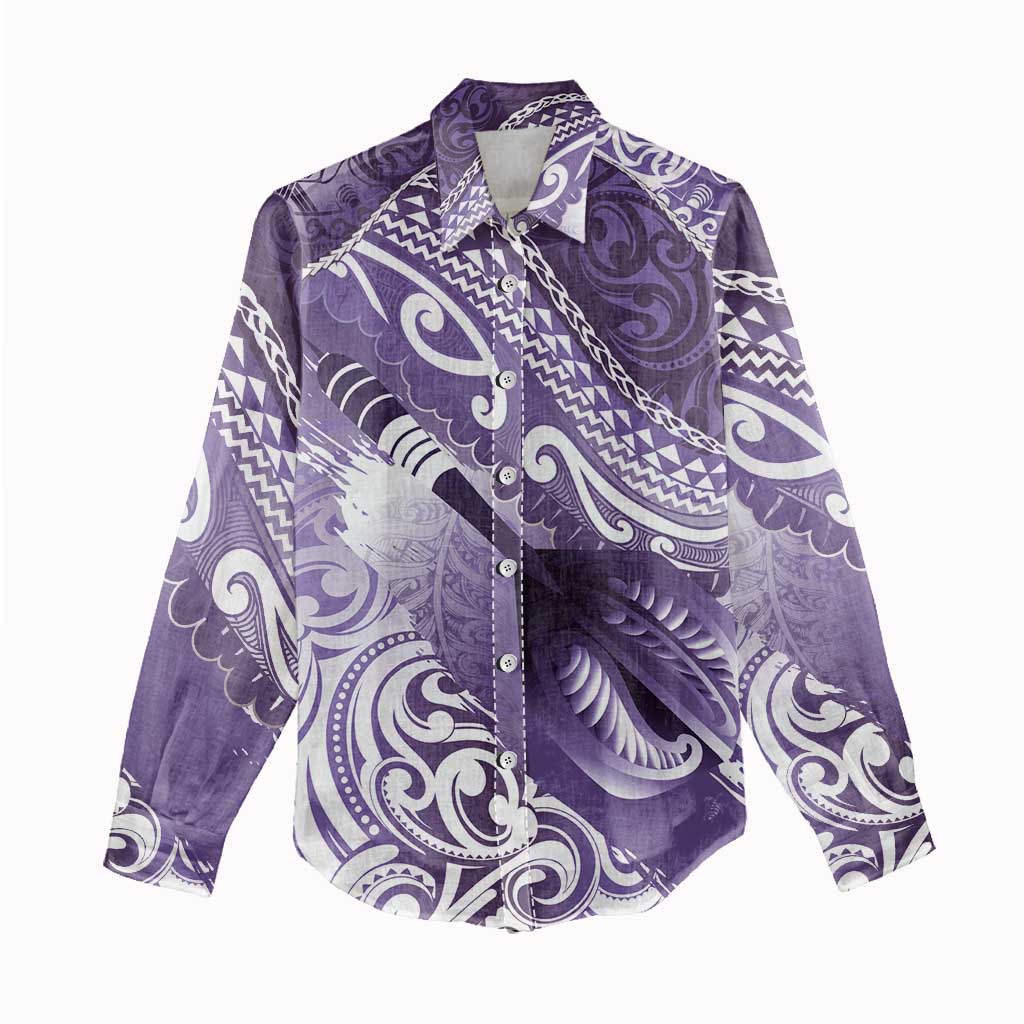 Personalised New Zealand Aotearoa Darts Masters Women Casual Shirt Maori Art Tattoo with Tribal Dart Symbol Purple - Polynesian Pride