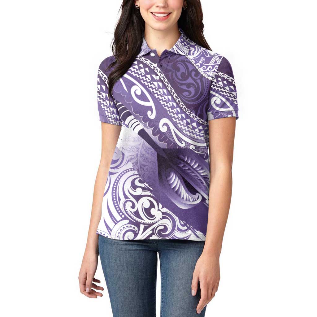 Personalised New Zealand Aotearoa Darts Masters Women Polo Shirt Maori Art Tattoo with Tribal Dart Symbol Purple - Polynesian Pride