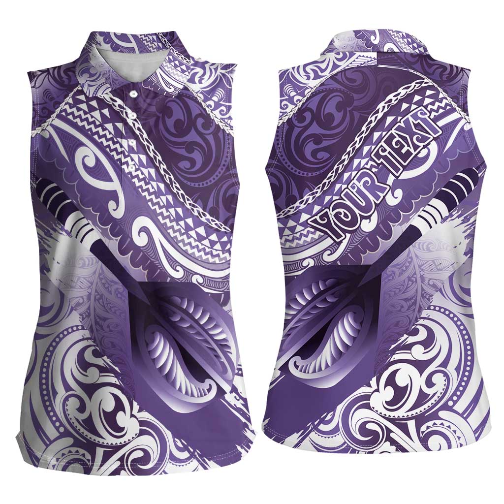 Personalised New Zealand Aotearoa Darts Masters Women Sleeveless Polo Shirt Maori Art Tattoo with Tribal Dart Symbol Purple - Polynesian Pride