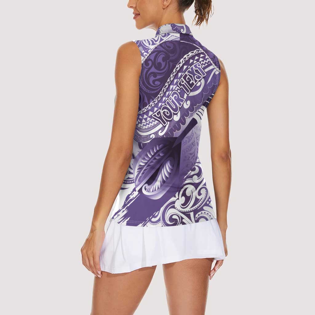 Personalised New Zealand Aotearoa Darts Masters Women Sleeveless Polo Shirt Maori Art Tattoo with Tribal Dart Symbol Purple - Polynesian Pride