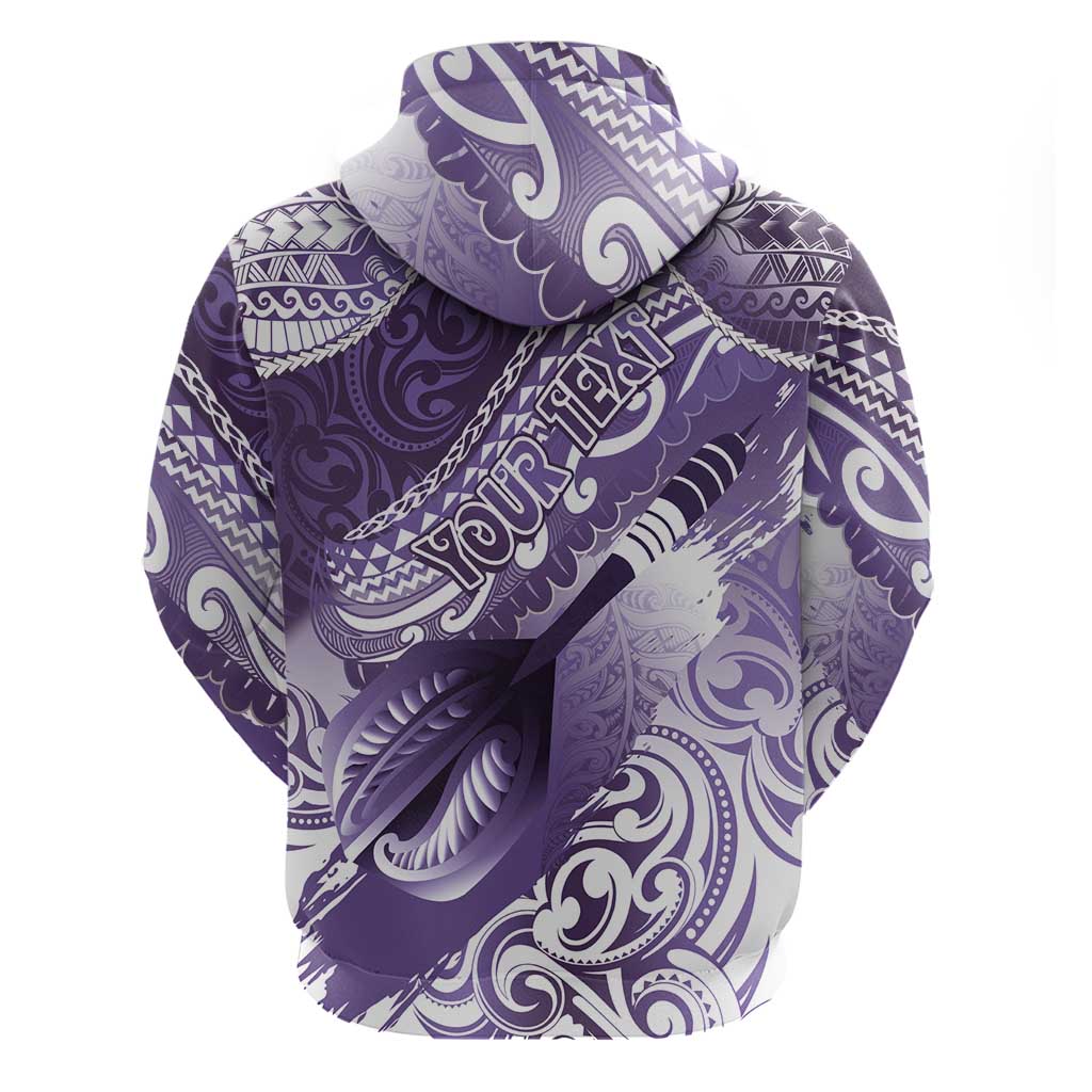 Personalised New Zealand Aotearoa Darts Masters Zip Hoodie Maori Art Tattoo with Tribal Dart Symbol Purple - Polynesian Pride