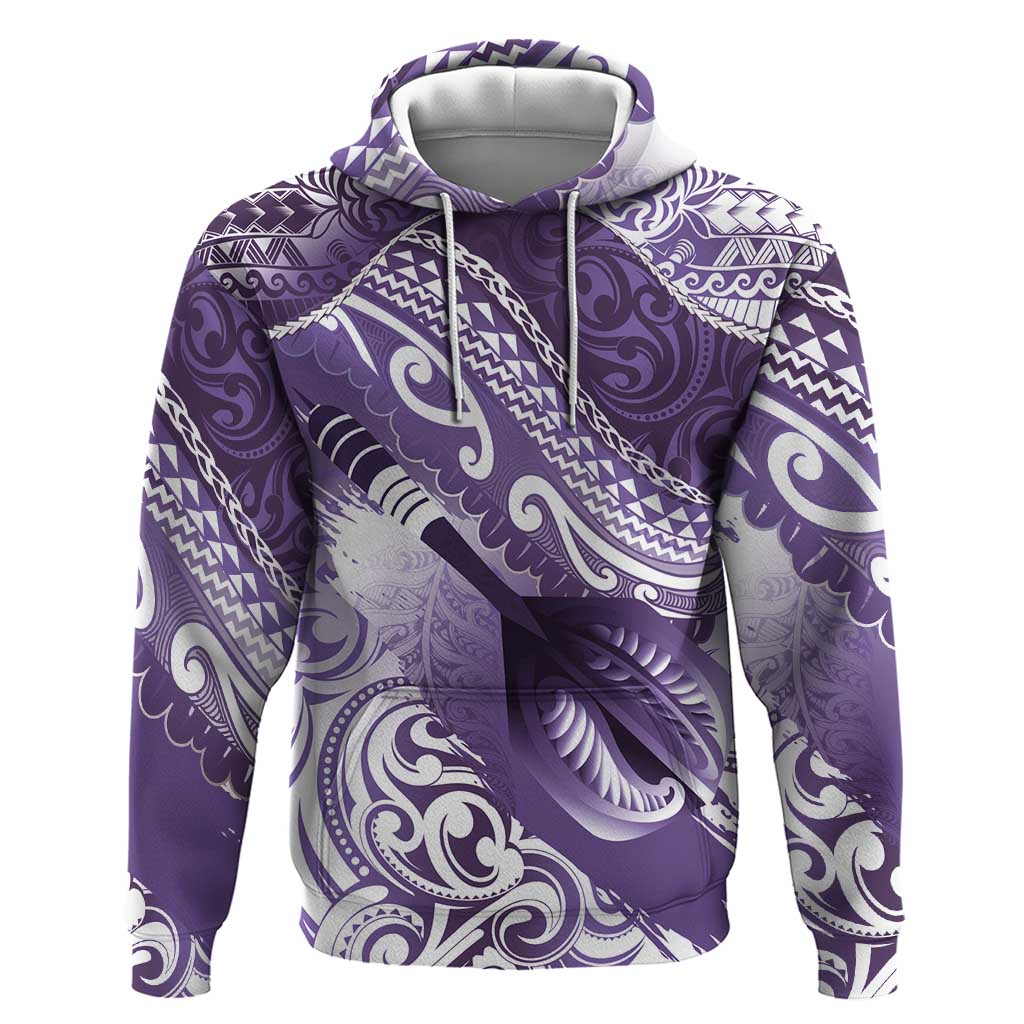 Personalised New Zealand Aotearoa Darts Masters Zip Hoodie Maori Art Tattoo with Tribal Dart Symbol Purple - Polynesian Pride