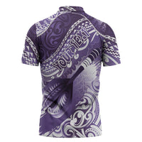 Personalised New Zealand Aotearoa Darts Masters Zipper Polo Shirt Maori Art Tattoo with Tribal Dart Symbol Purple - Polynesian Pride