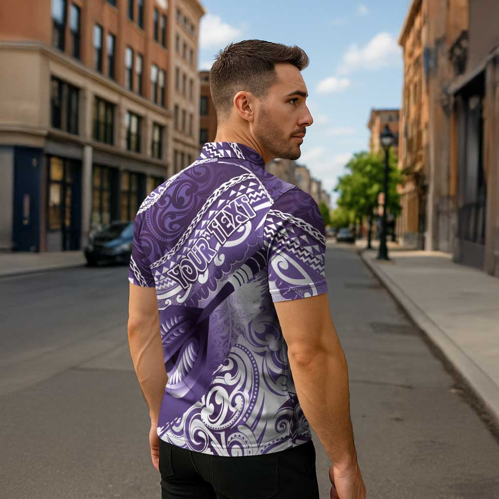 Personalised New Zealand Aotearoa Darts Masters Zipper Polo Shirt Maori Art Tattoo with Tribal Dart Symbol Purple - Polynesian Pride